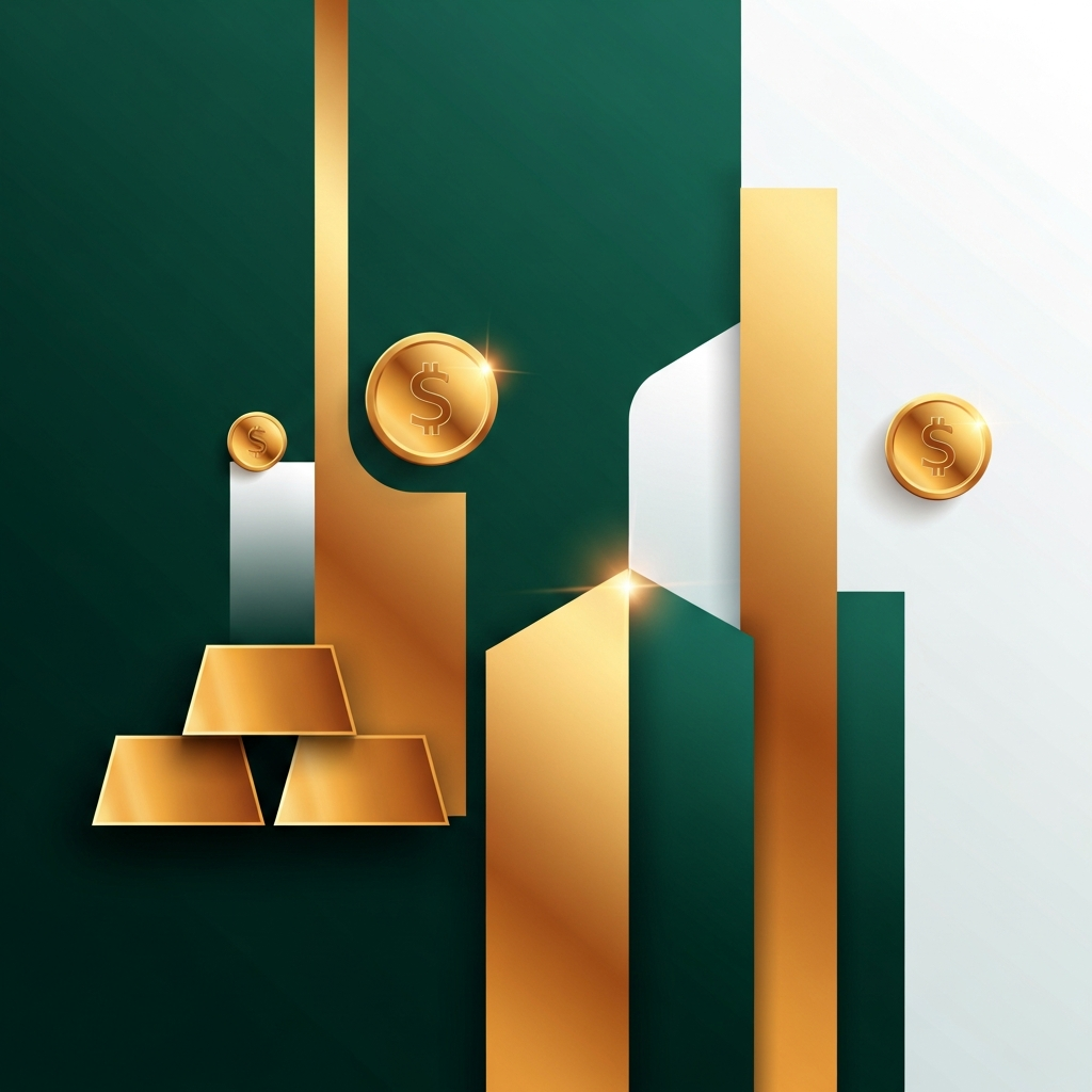 Modern abstract illustration of gold bars and coins as investment